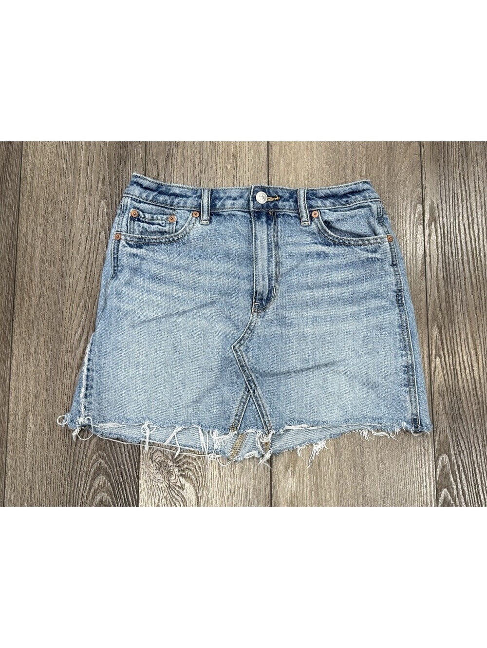 American eagle super hi rise denim a line skirt light wash blue size 4 regular